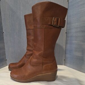 Crocs A-Leigh Brown Mid-Calf Wedge Boots